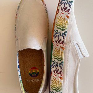 Sperry Mens Size 9.5 Striper Twin Gore Multicolor Rainbow Pride Slip On Sneakers